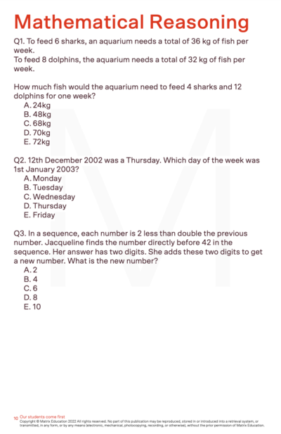 sample page of maths test for oc prep readiness test